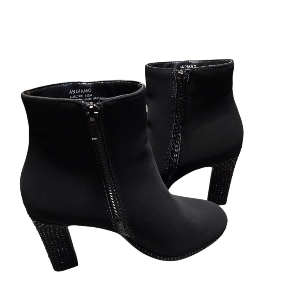 Andiamo Ankle Heel Boots‎ 3" Stacked  Sparkle beaded Lattice Faux Suede sz 6.5 M